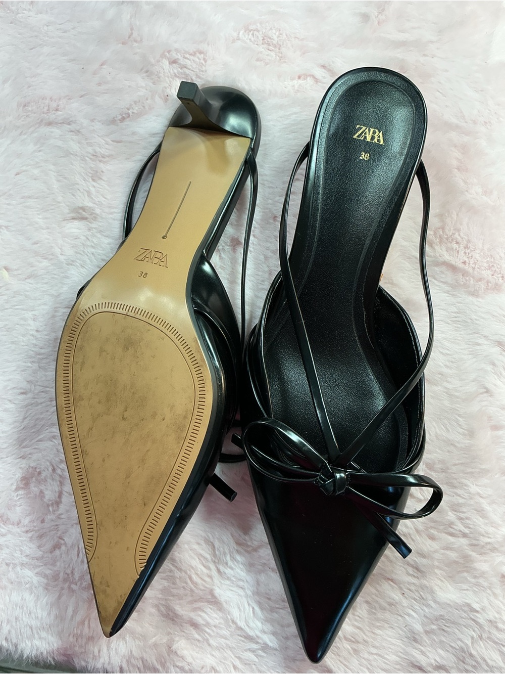 Zara Black Pointed Toe Bow Slingback Flats - Picture 3 of 5
